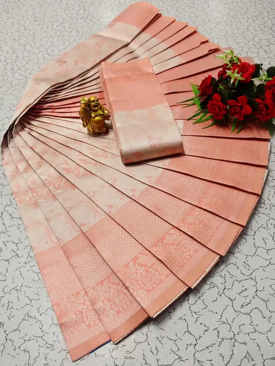 Peach Pink Soft Weave Ethnic Saree